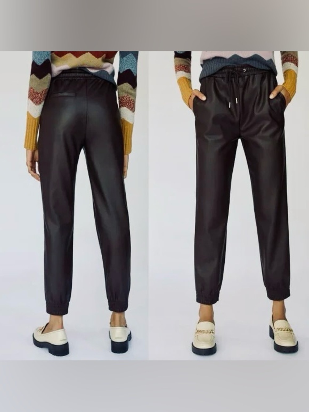 AVEC LES FILLES Black Vegan Faux Leather Jogger Pants Joggers - Picture 3 of 16